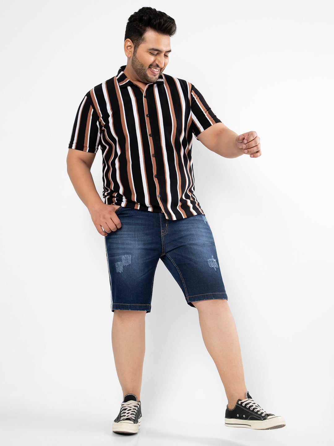Solid & Side Striped Denim Short