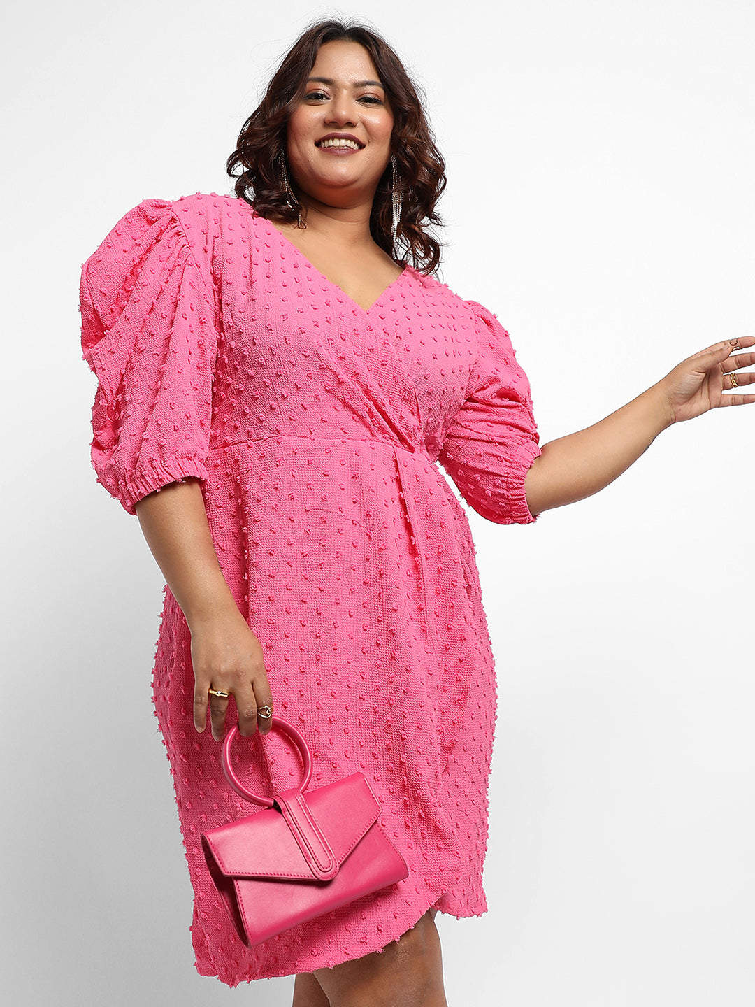 Plus Size Blush Pink Self-Design Petal Dress (3XL 6XL) Instafab Plus