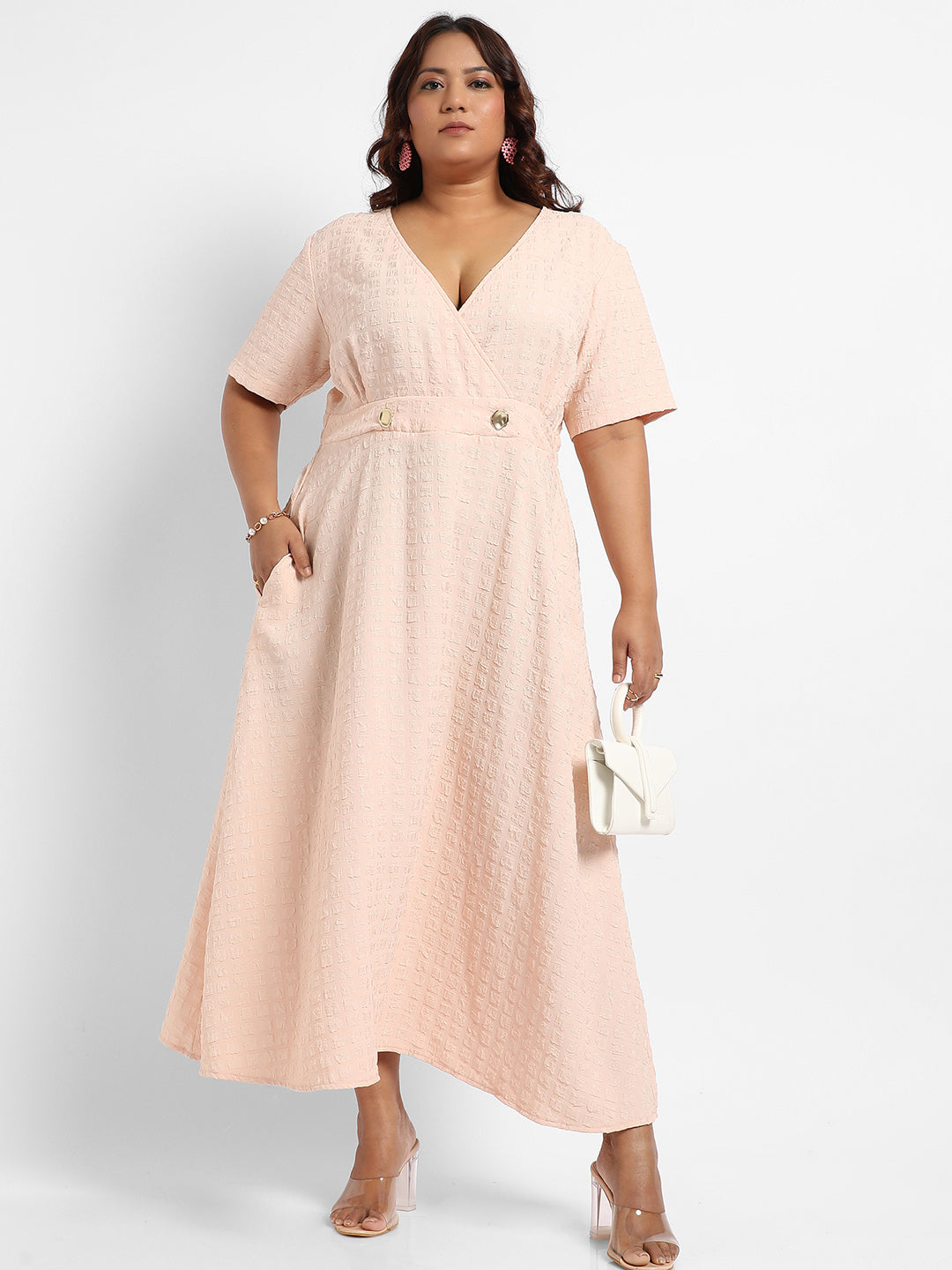 Plus Size Beige Wrapped Neck Dress (3XL 6XL) Instafab Plus