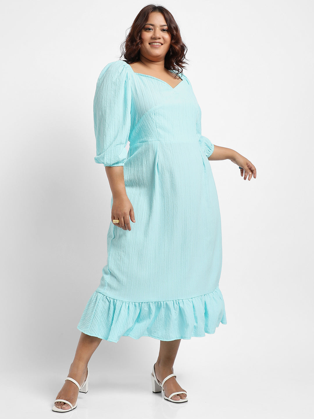 Sky Blue Ruffle Hem Dress