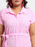 Pink Button-Front Gingham Dress