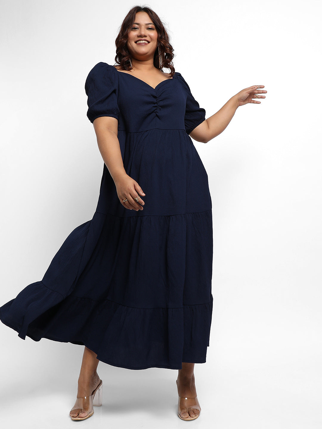 Plus Size Midnight Blue Three-Tier Dress (3XL - 6XL) | Instafab Plus Plus Size Midnight Blue Three-Tier Dress (3XL - 6XL) | Instafab Plus