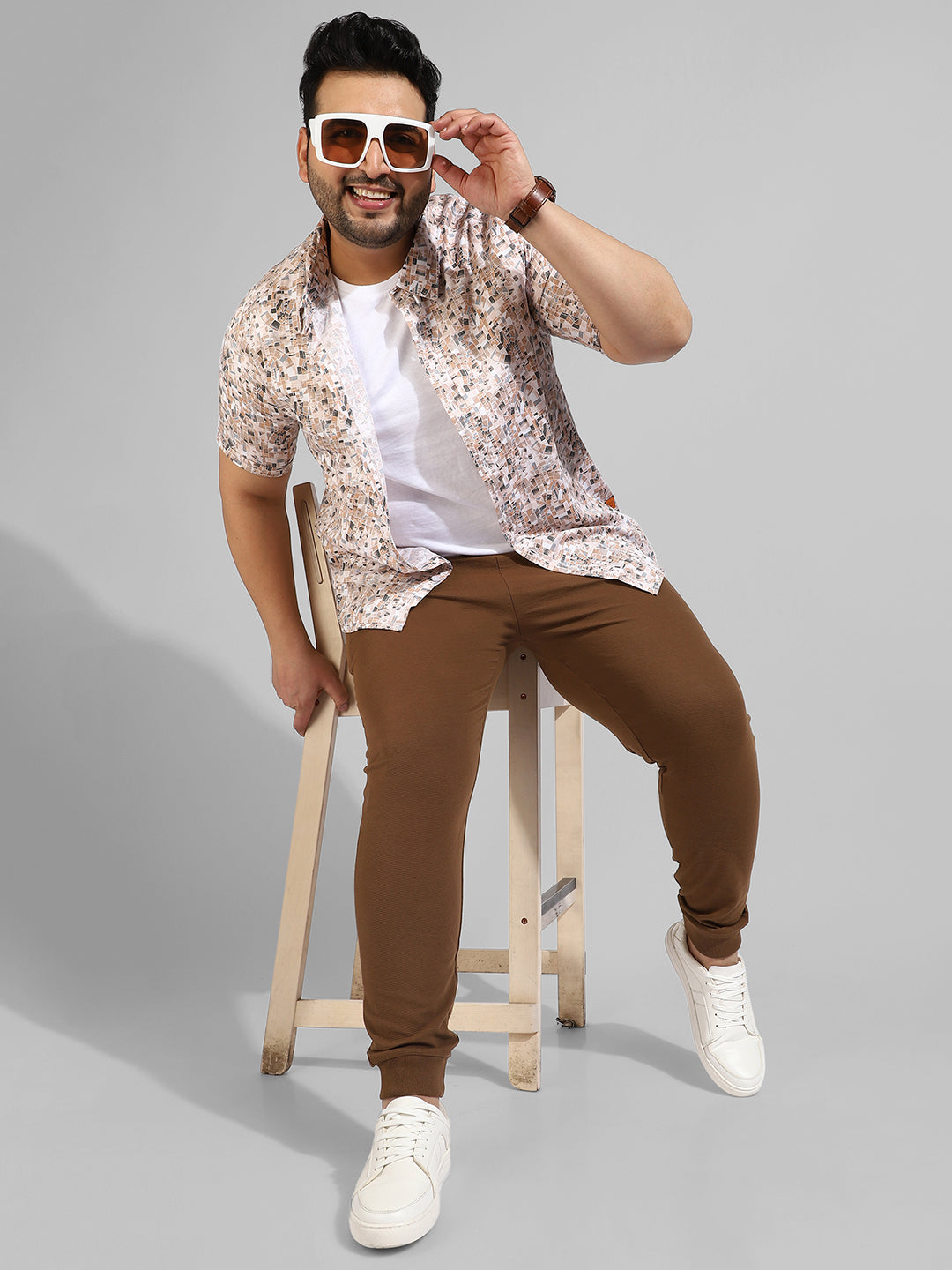 Cotton Solid Brown Regular Fit Trackpants