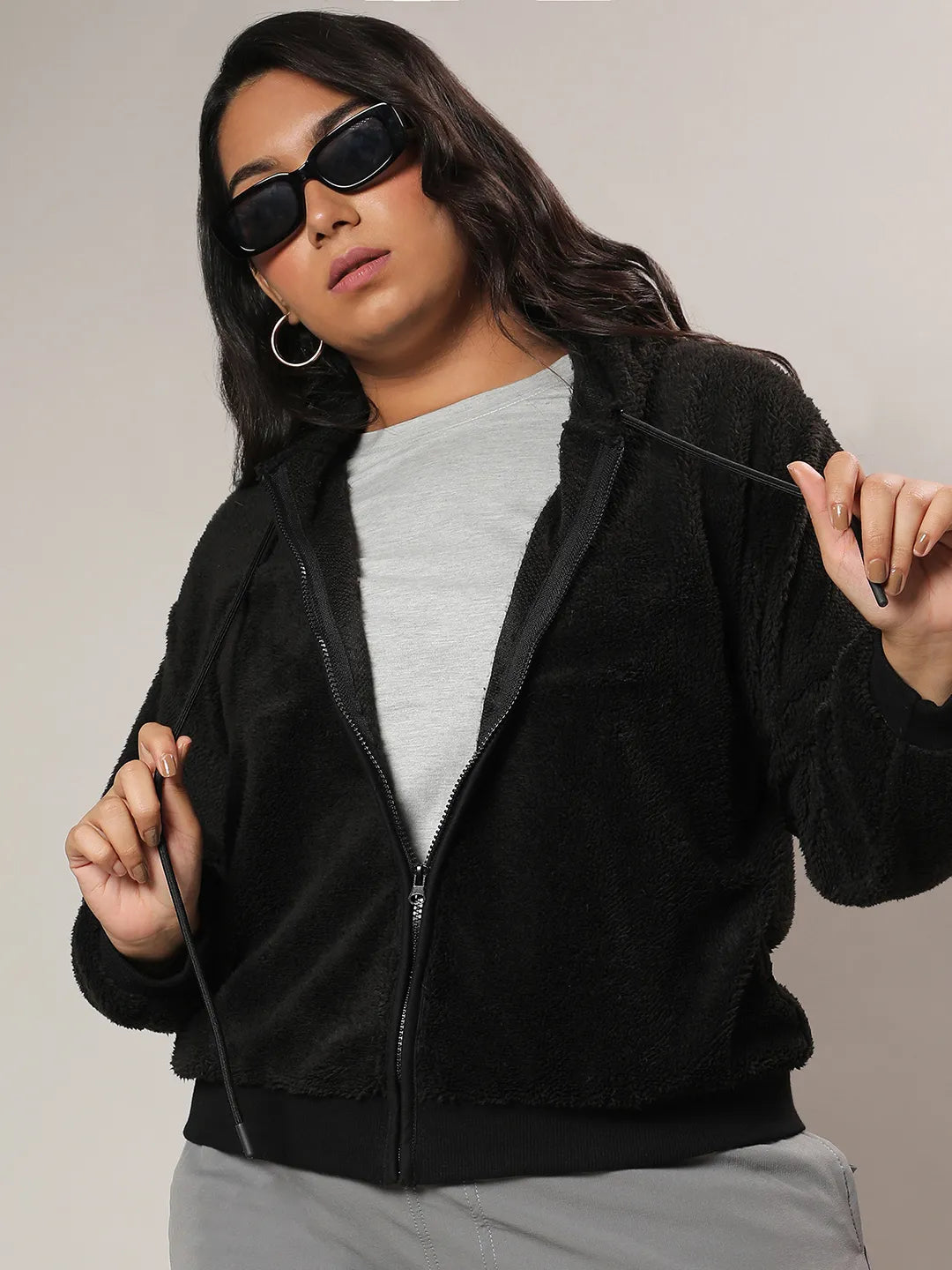 Carbon Black Fleece Hoodie With Zip-Closure