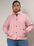 Blush Pink Puffer Jacket With Angled Open Pockets