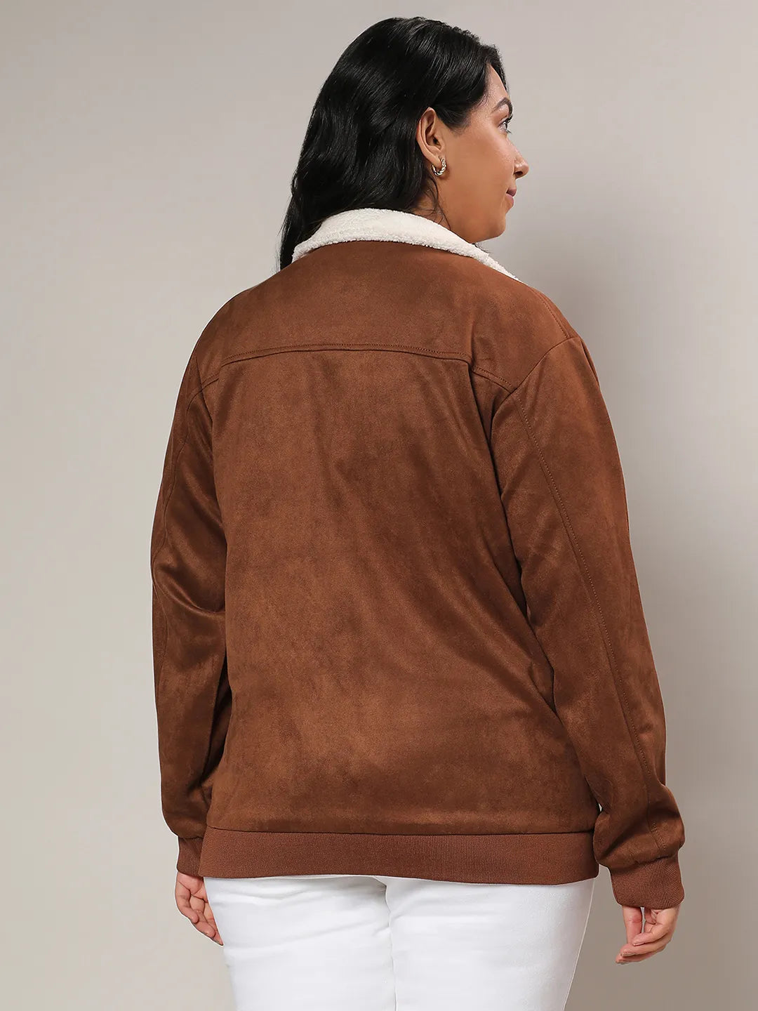 Tan Brown Fleece Lined Biker Jacket