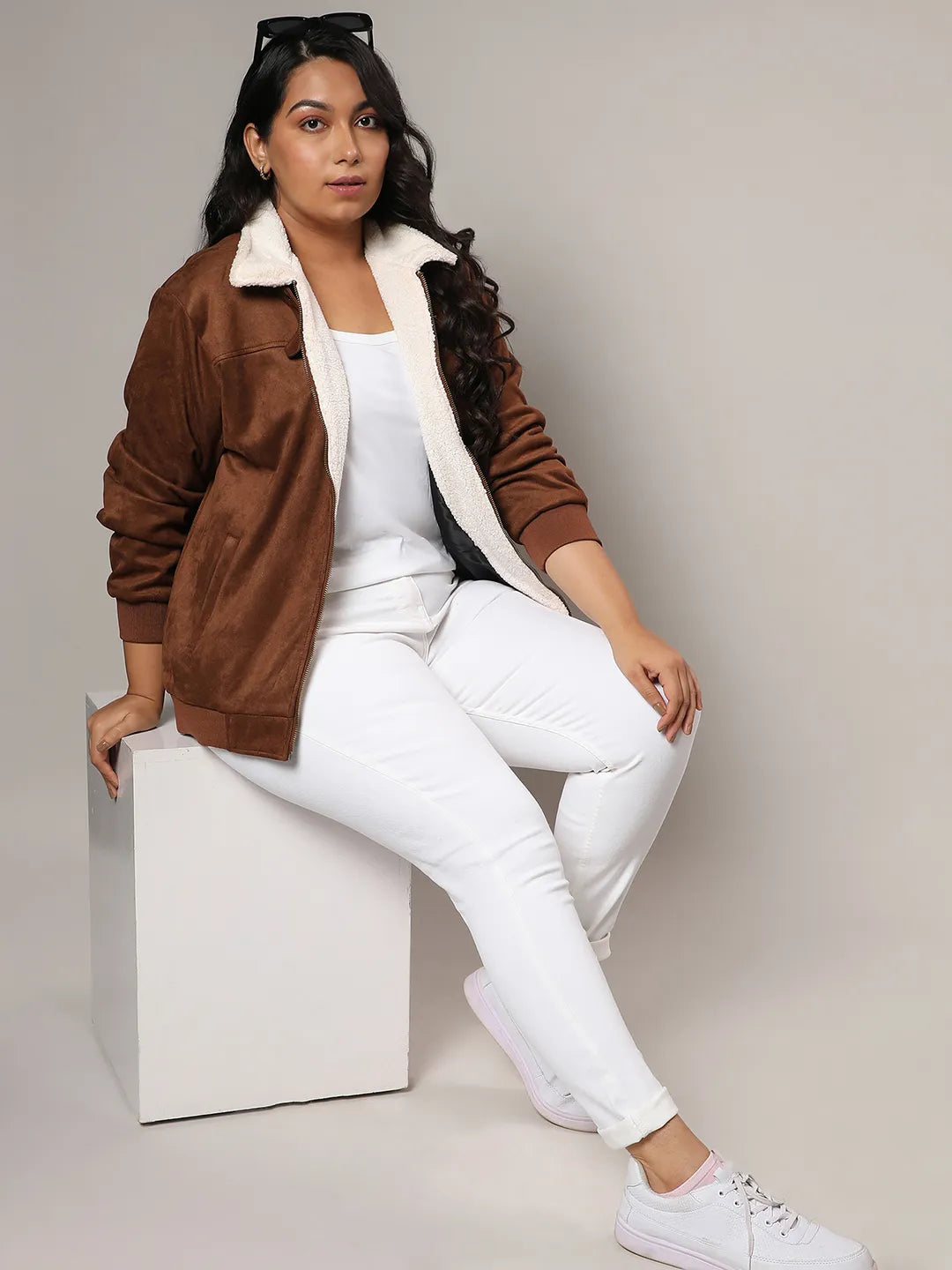 Tan Brown Fleece Lined Biker Jacket