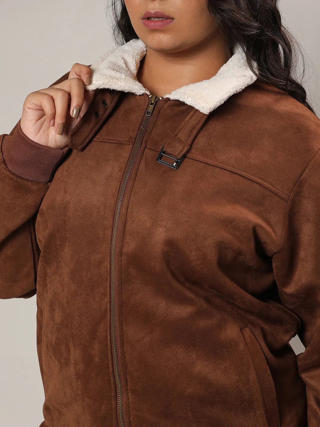 Tan Brown Fleece Lined Biker Jacket